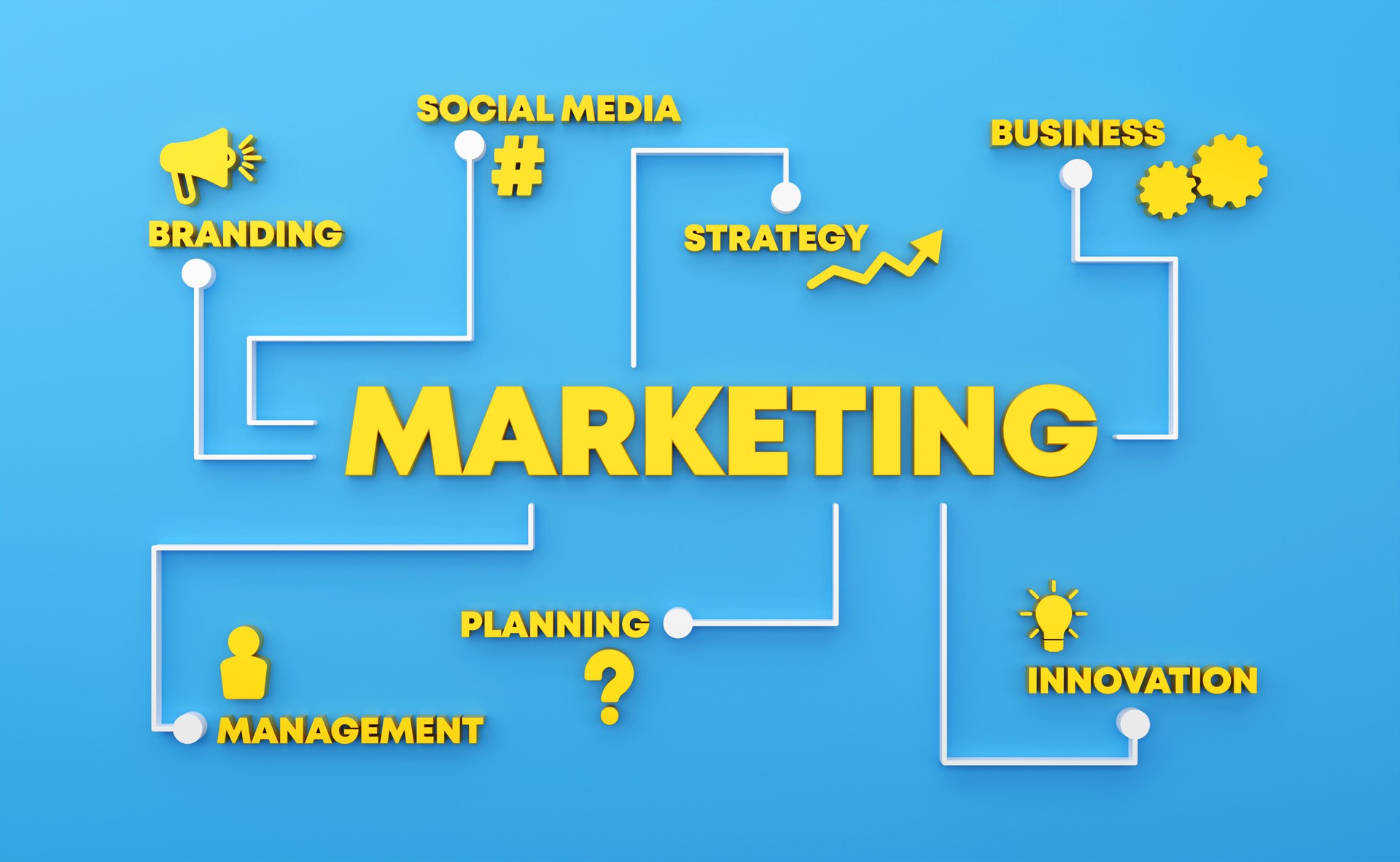 Marketing Business Plan Concept. Marketing related words and icons create business strategy plan.